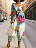 Women's Colorful Abstract Dragonfly Art Print Casual Jumpsuit