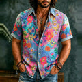 Men's Retro Hippie Floral Graffiti Art Pattern Casual Washed Shirt