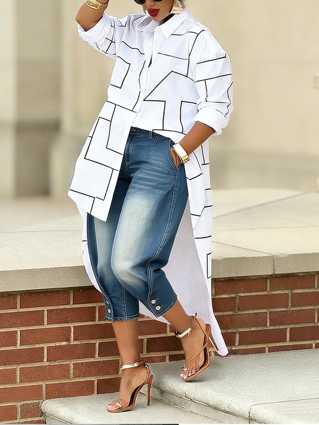 Casual Abstract Graphic Printing Shirt Collar Shirt