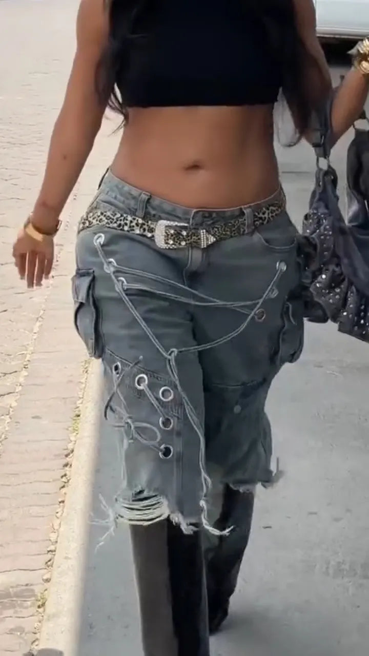 Women Hollowed Out Casual Jeans