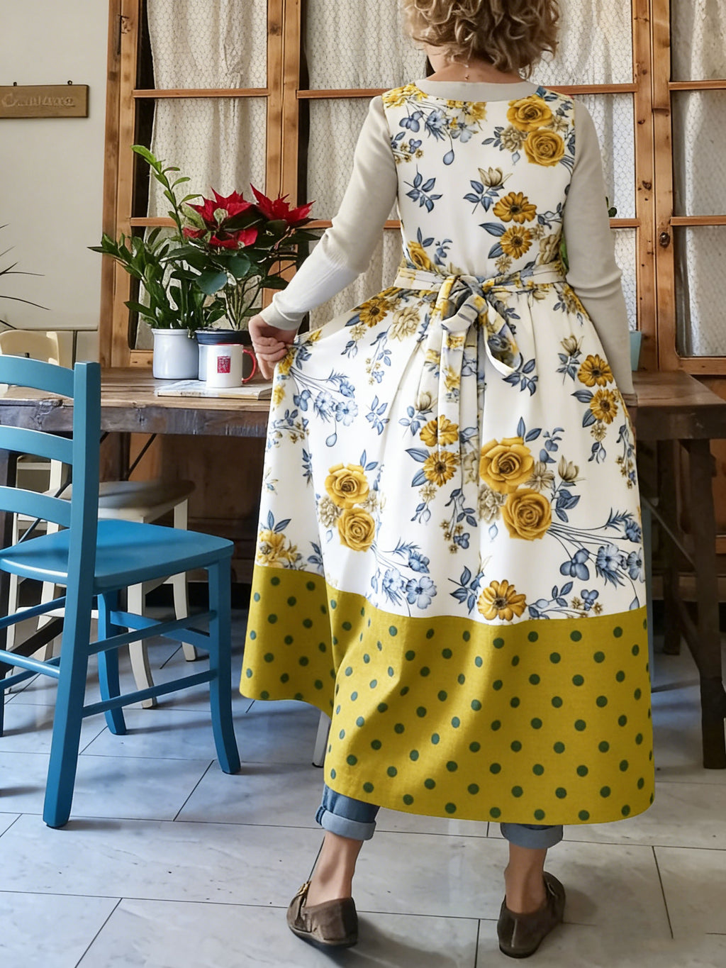 Yellow Rose & Polka Dot Patchwork Apron