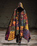 Men's Printed Contrast Hooded Oversized Cape Coat 7a3d