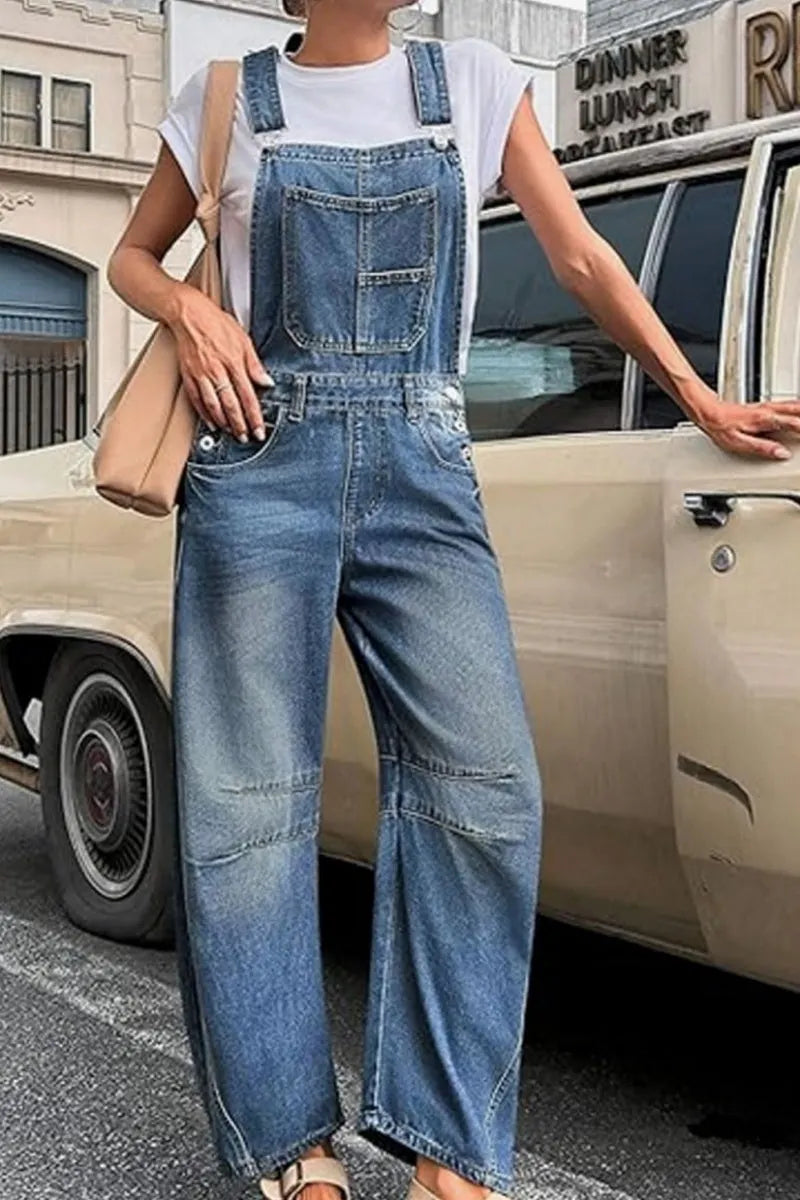 Women Y2k Baggy Barrel Jeans Overalls Wide Leg Denim Pants Bib Overalls Jumpsuit Boyfriend Patchwork Jeans