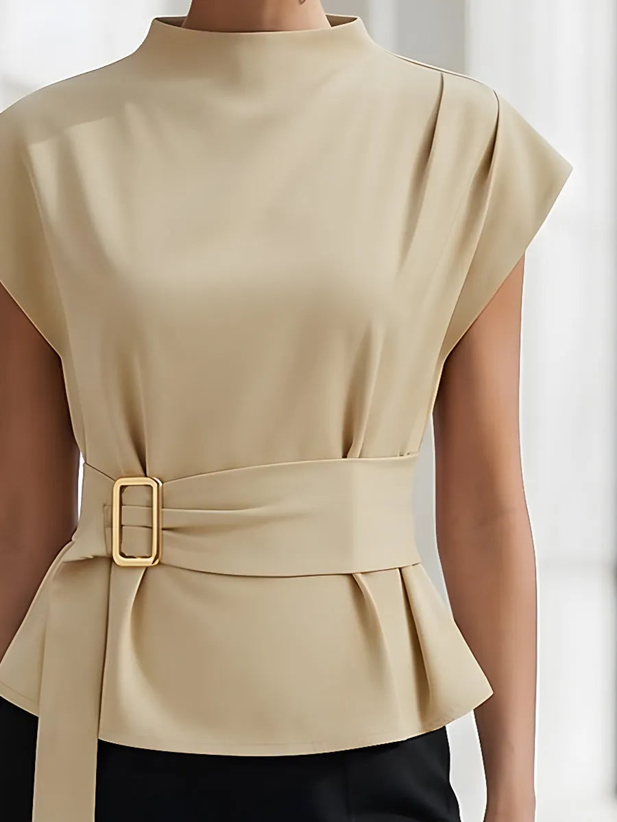 High-Neck Sleeveless Tie-Waist Shirt