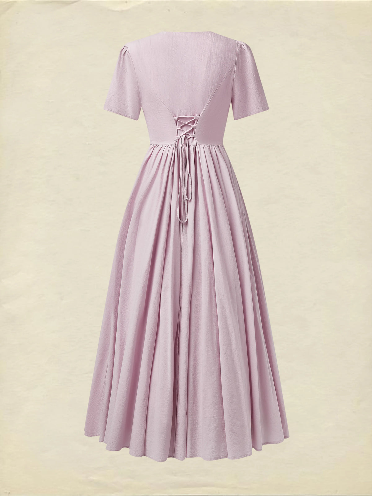Cotton Maxi Dress, Short Sleeve, V neck, Plain, Vintage, Purple