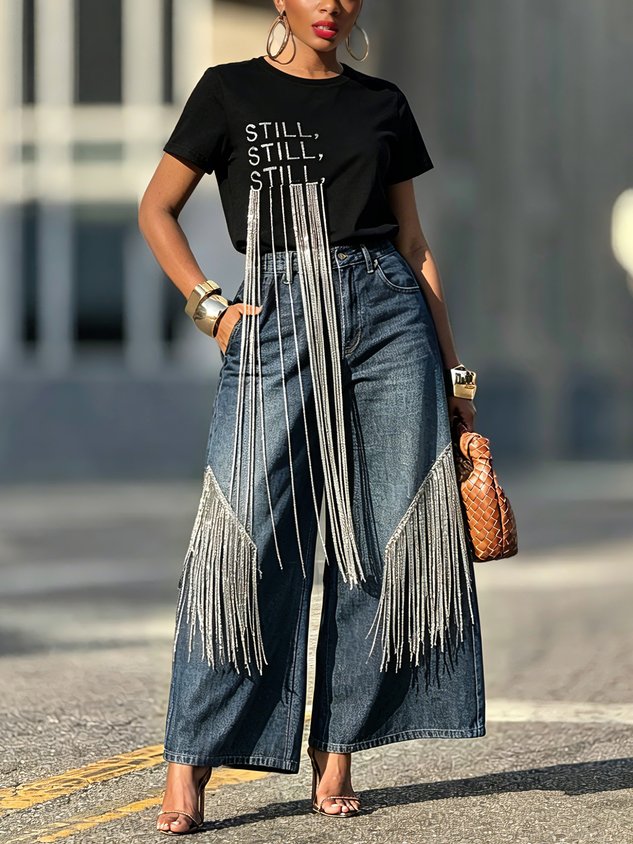 Casual Plain Loose Denim Jeans