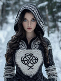 Women's Tribal Style Jacquard Cozy Knit Hooded Sweater