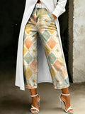 Women's Fashion Floral Diamond Print Artistic Print Relaxed-fit Wide-leg Jeans