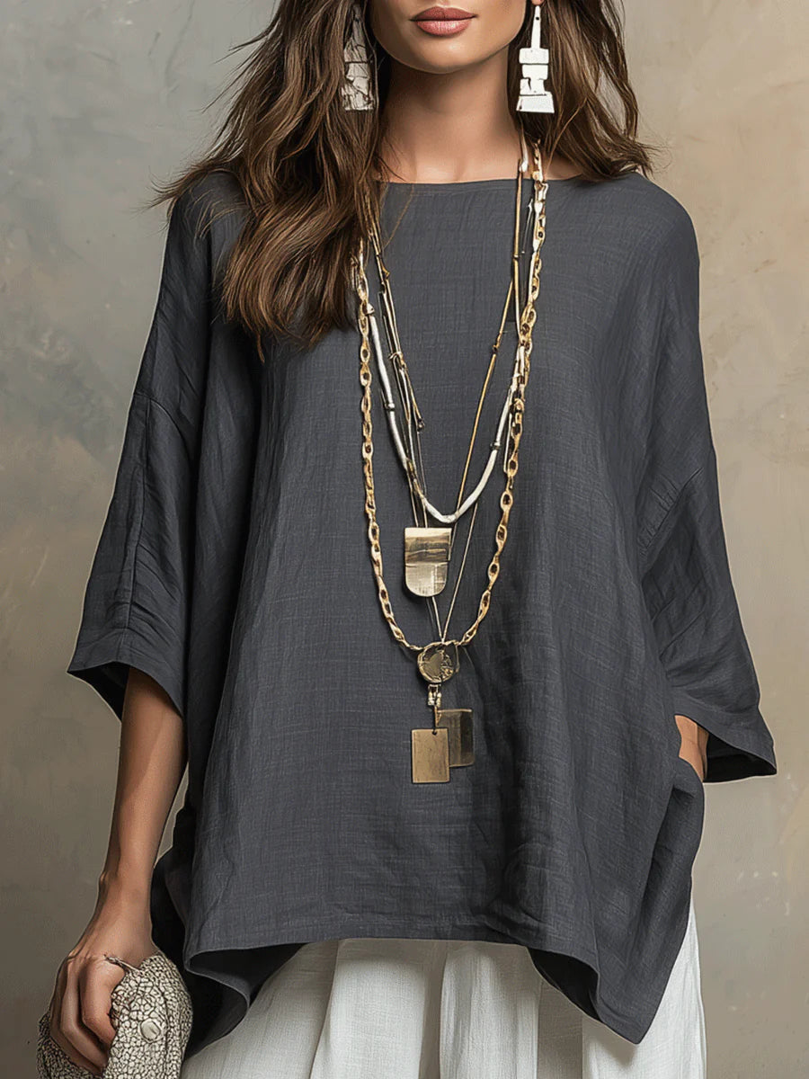 Gray And White Oversized Top And Wide-leg Pants Set