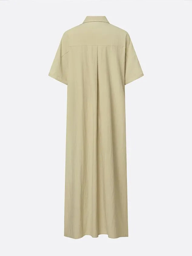 Casual Colorblock Relaxed Maxi Shirt Dress