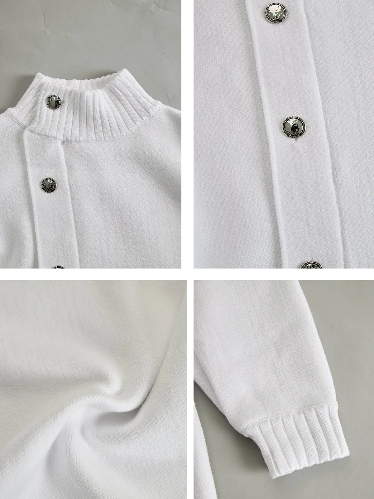 White Oversized Buttoned Turtleneck Sweater Dress