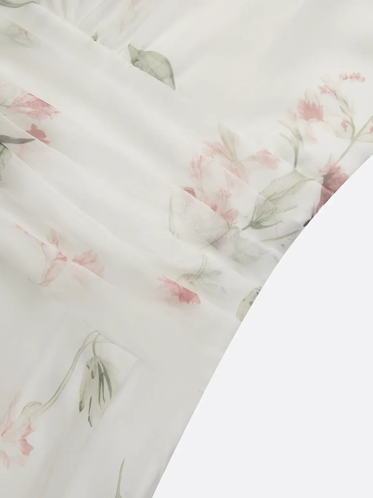 White Ruched Floral Chiffon Halter Neck Sleeveless A-Line Floor-length Gown Dress