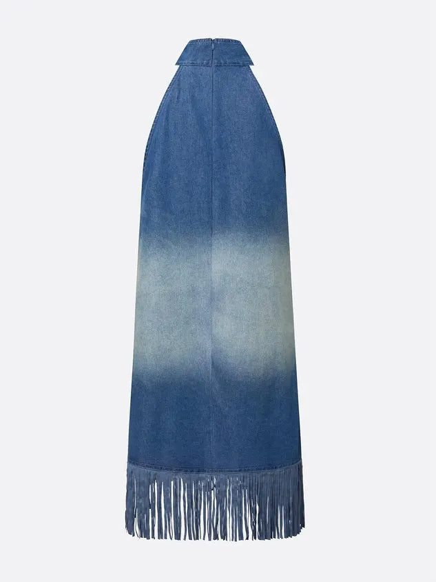 Casual Natural Denim Mini Dress Stand Collar Daily Wear