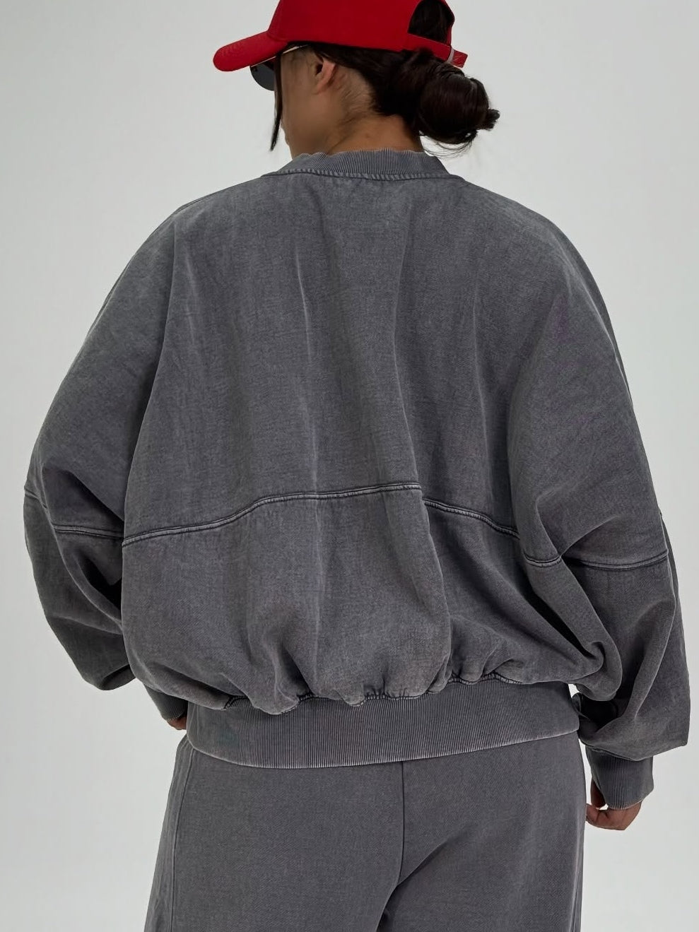 Gray Casual Zipper Jacket And Wide-leg Pants Two-piece Suit