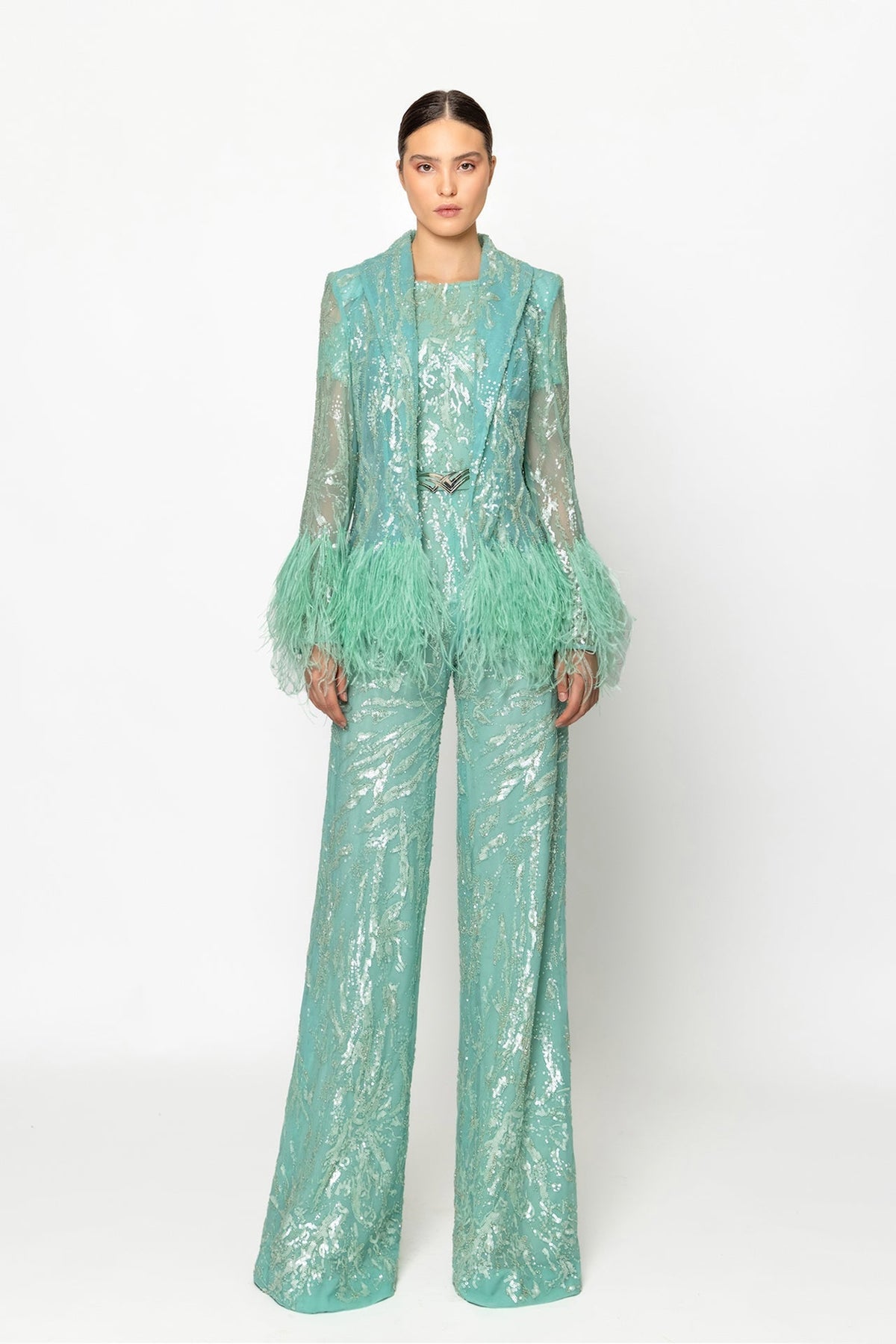 Fully embroided jumpsuit with jacket