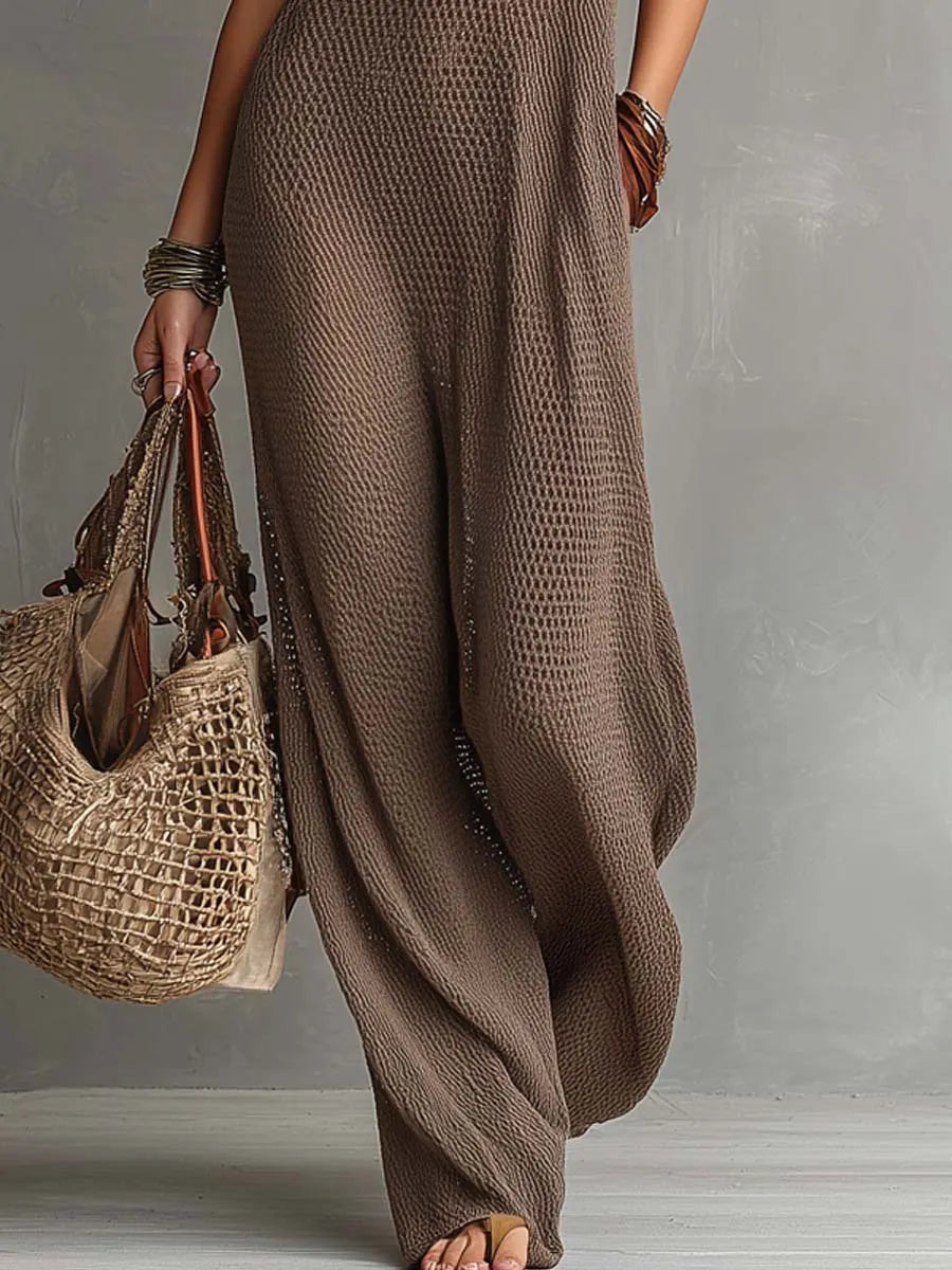 Retro Keyhole-Neck Knitted Jumpsuit
