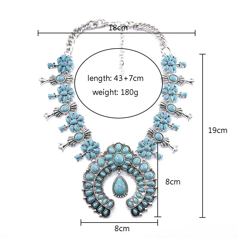 Boho Turquoise Flower Pendant Alloy Necklace