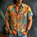 Men's Hippie Tie Dye Psychedelic Mushroom Guitar Print Short Sleeve Shirt
