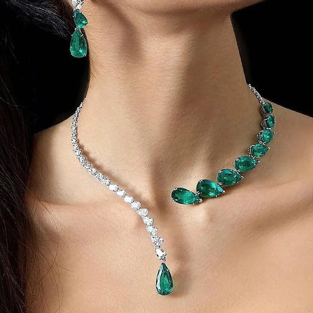 Green Water Drop Rhinestone Open Choker Necklace Jewelry