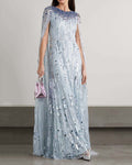 Elegant Cape-Effect Beaded Dress Gown