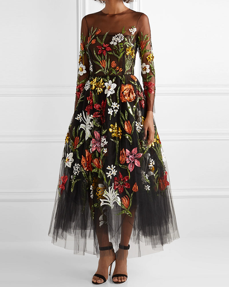 Net yarn print dress ladies-01