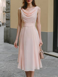 Draped Cowl Neck Sleeveless Midi Dress