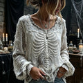 Women's Vintage Spider And Skull Art Distressed Crewneck Top