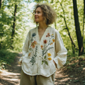 Women's Flower Embroidered Cotton Linen Kimono