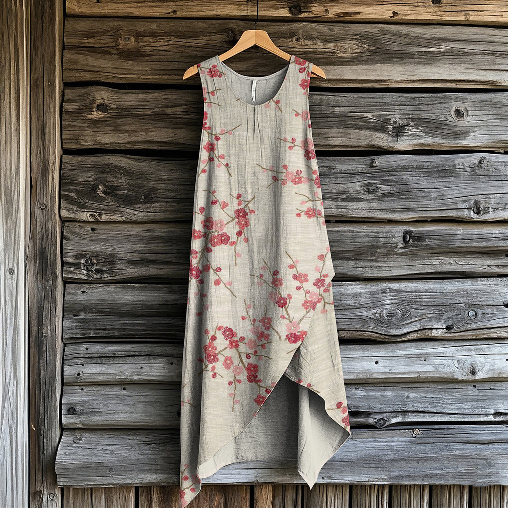 Women's Vintage Floral Art Irregular Midi Dress
