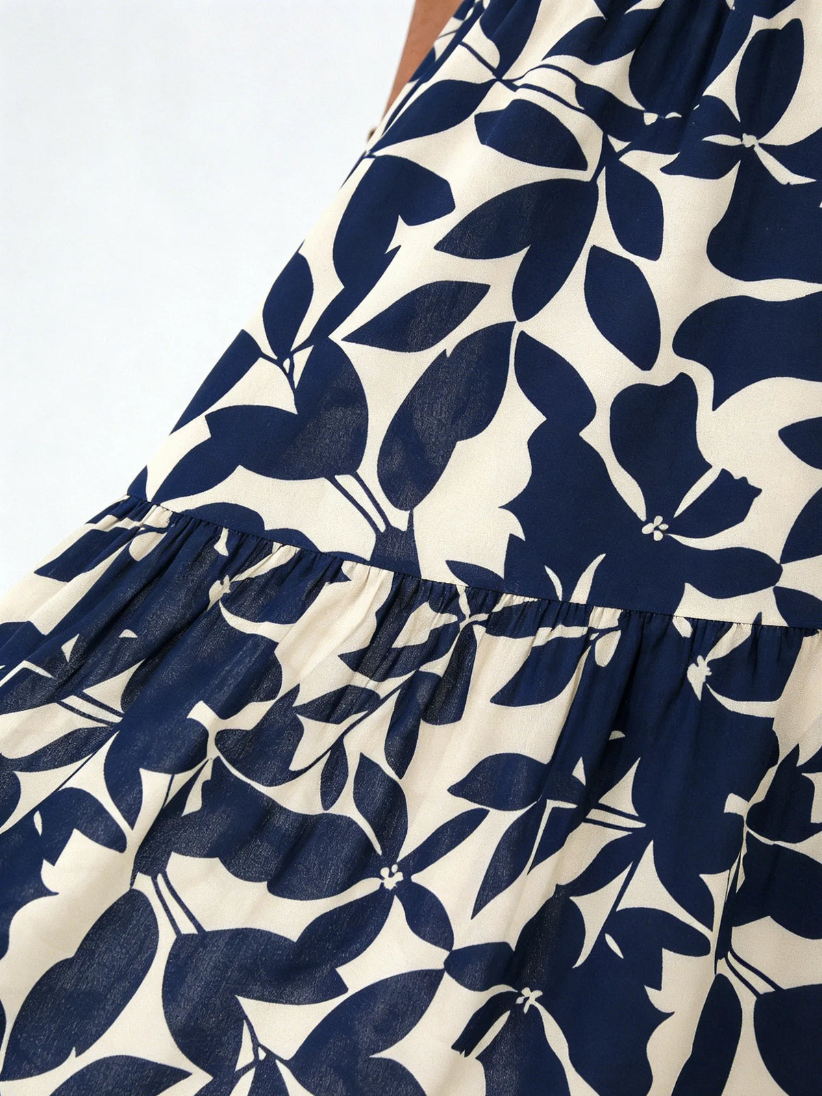 Vacation Fashion Fungus Edge Flying Sleeves Lace-Up Printed  Dress