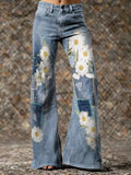 Women's Floral Art Print Washed Pants
