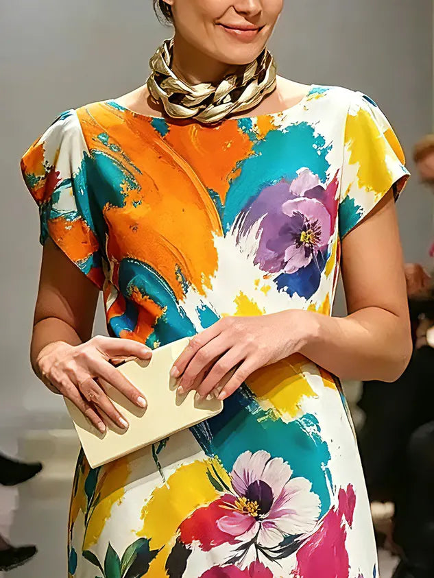Elegant Floral Printing Knee Length Dress