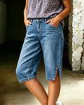 Women's casual five-point jeans with pockets