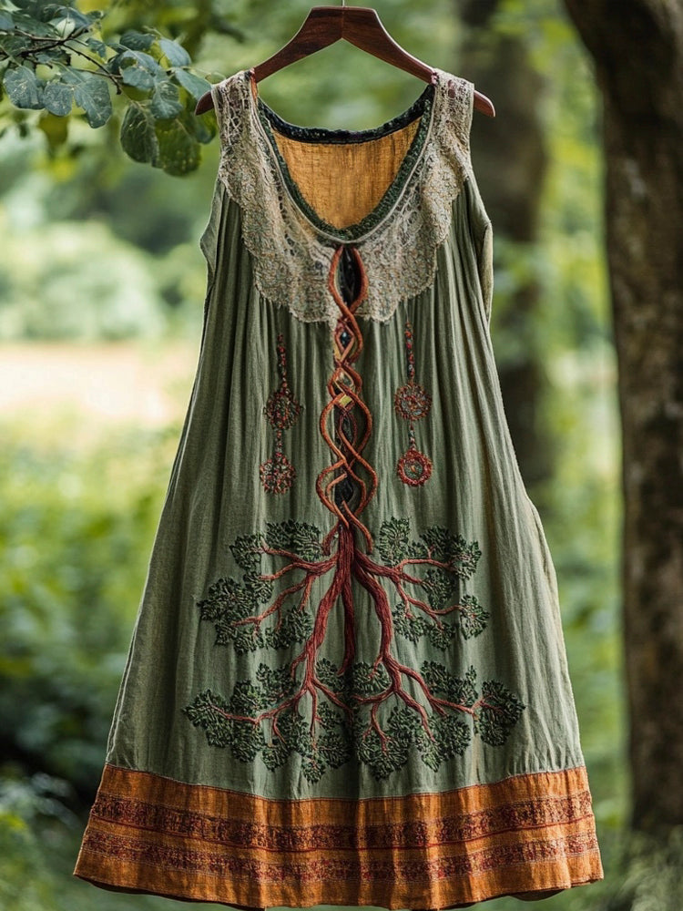 Tree Of Life Vintage Linen Vest Dress