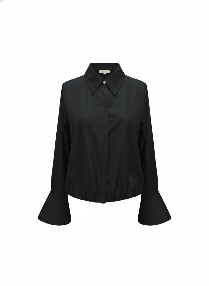 FRONT ZIP BELL CUFFS BLOUSE