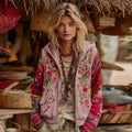 Women's Bohemian Floral Embroidery Art Casual Zipper Hoodie