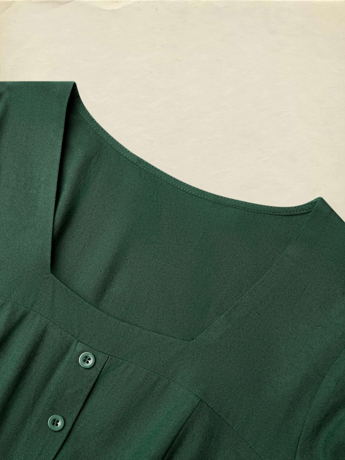 Linen Maxi Dress, Square Neck, Long Sleeves, Victorian Style, Linen Blend, Green