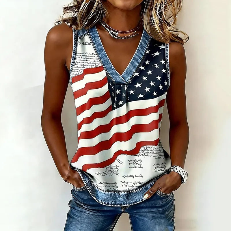 Women's Retro Independence Day Floral Pattern Casual Vest