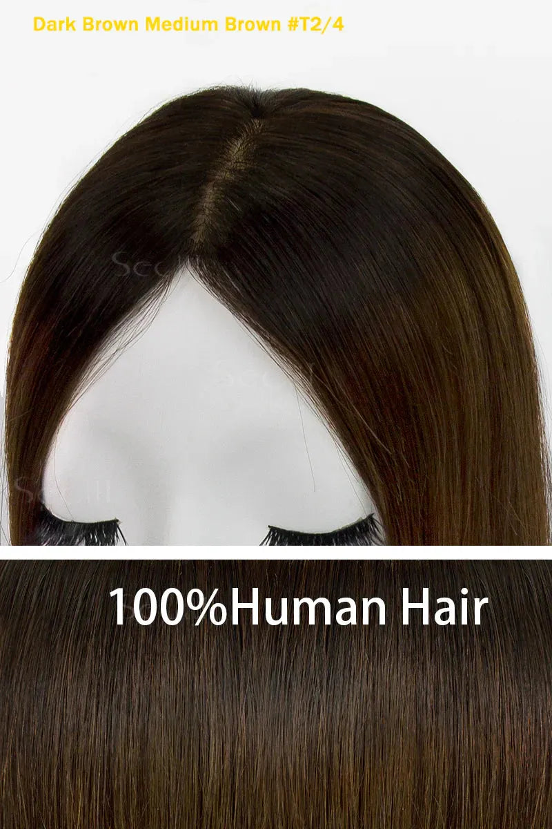 Flavia Silk Top Remy Human Hair Topper Dark Brown/Medium Brown #T2/4