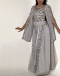 Women's V-Neck Embroidered Sequin Kaftan Dress