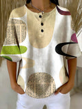 Women's Geometry Art Print Casual Waffle Cotton Shirt