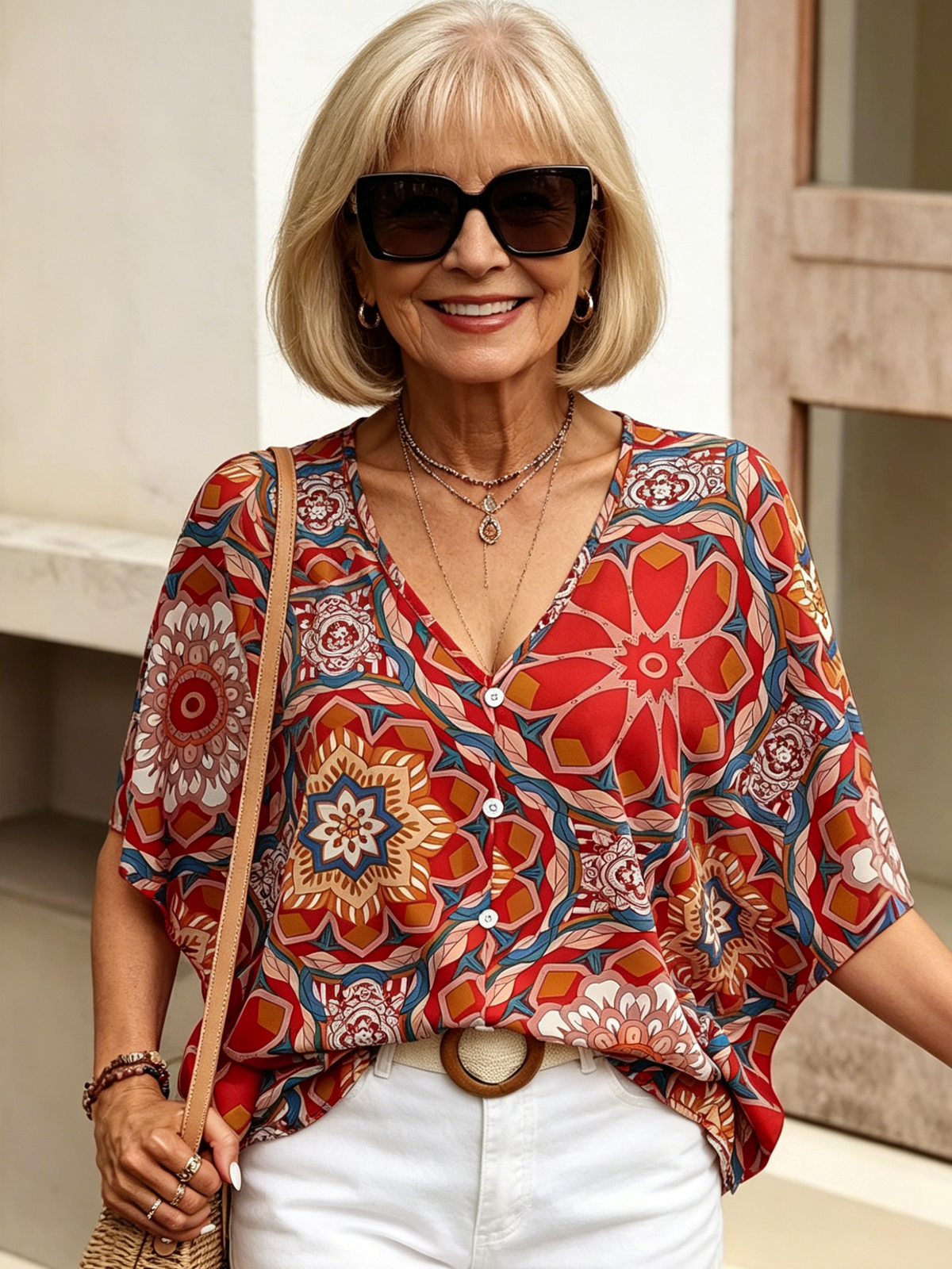 Printed T-Shirt Bat Sleeve Blouse