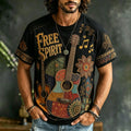 Men's Retro Hippie Guitar Music Ethnic Design Short-sleeve T-shirt