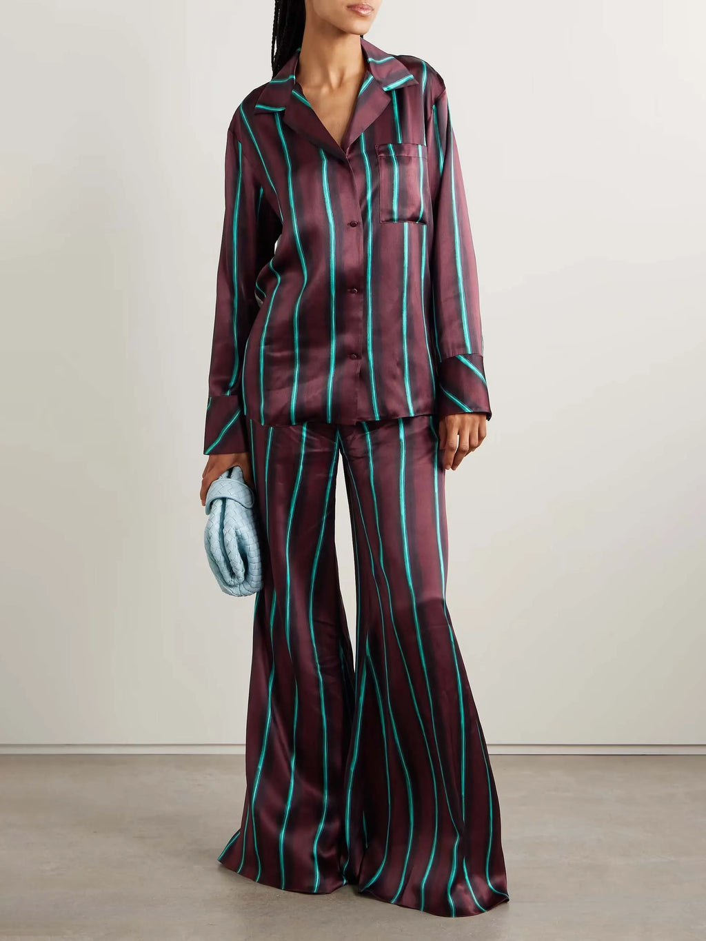 Exquisite Satin Stripe Print Long-sleeved Shirt