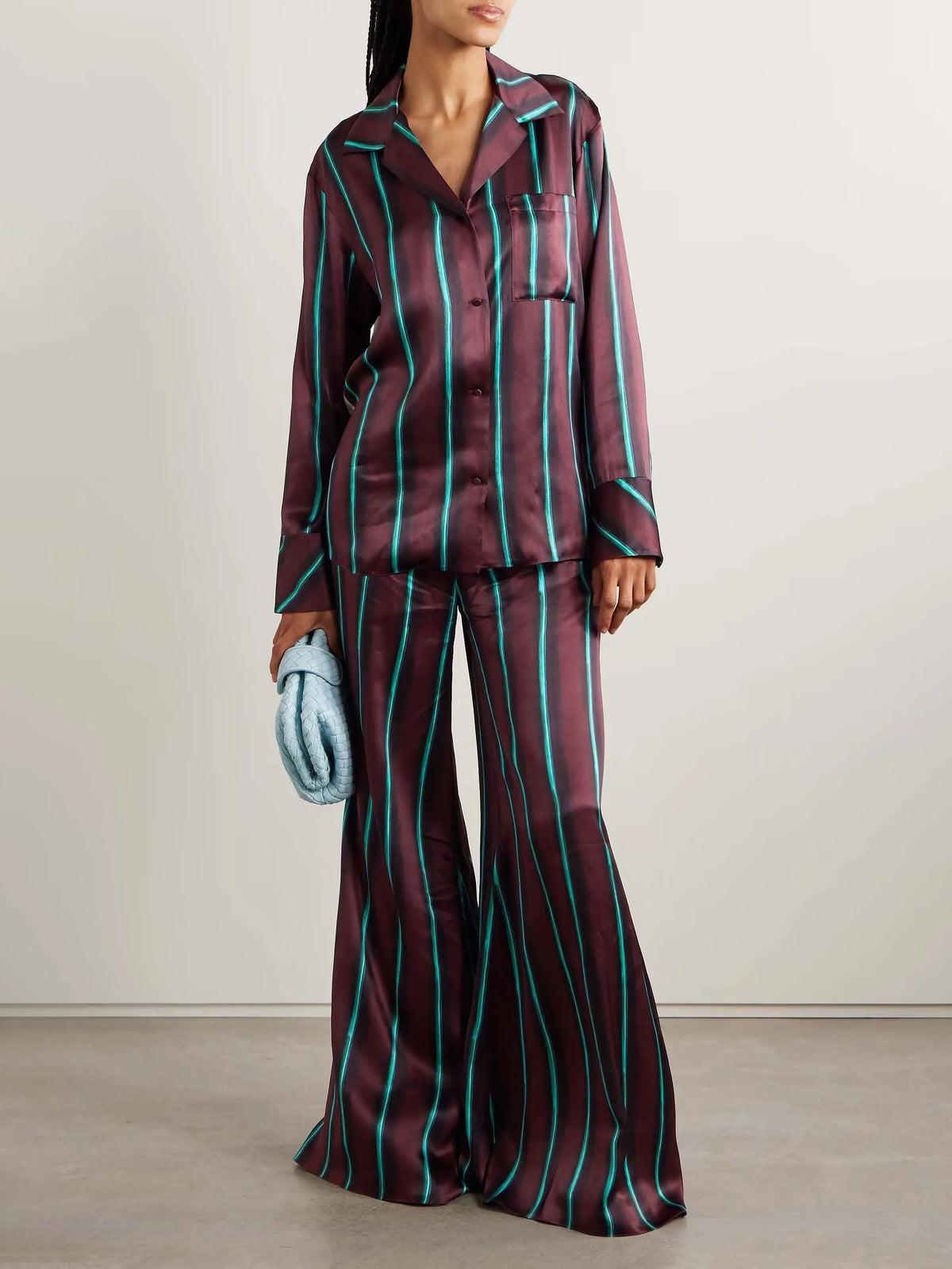 Exquisite Satin Stripe Print Long-sleeved Shirt