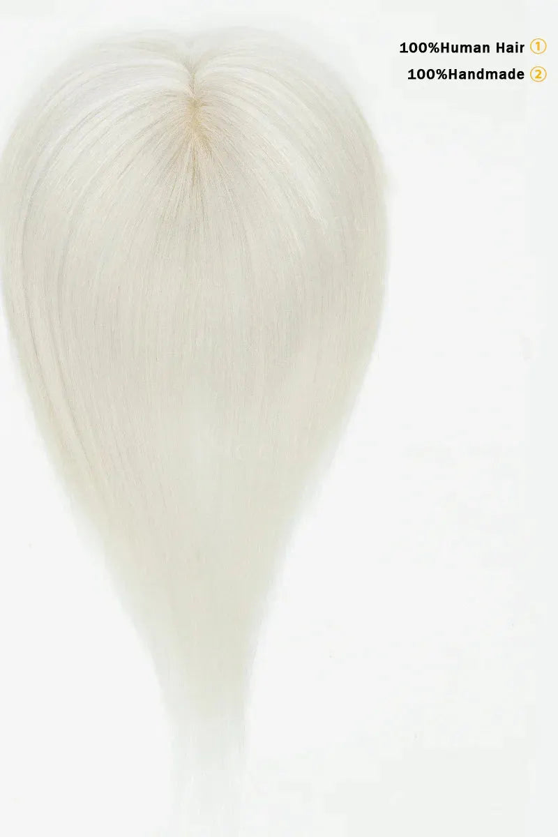 Flavia Silk Top Remy Human Hair Topper #Silver Grey White