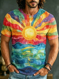 Men's Retro Bohemian Hippie Style Sun And Ocean Print T-shirt