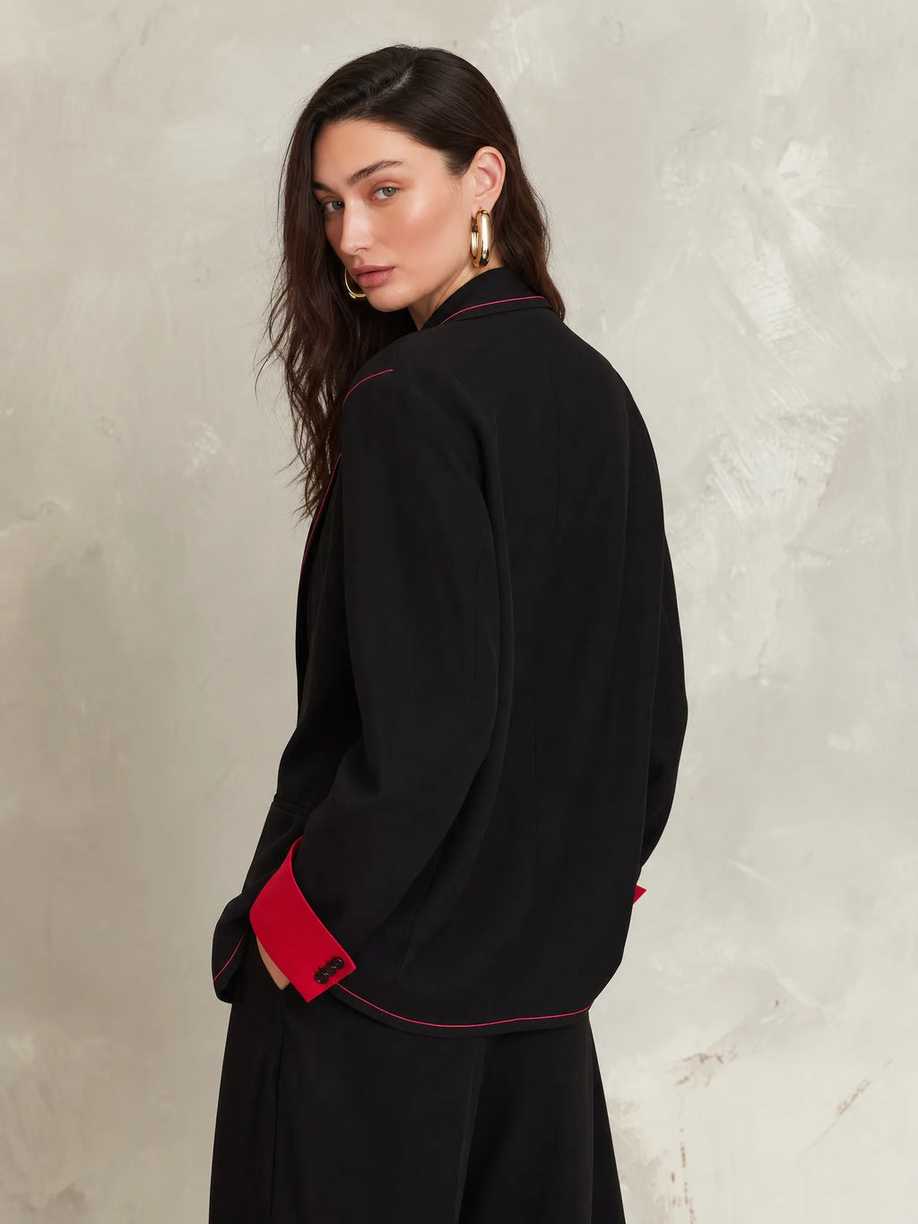 Tailored Black Contrast Trim Blazer