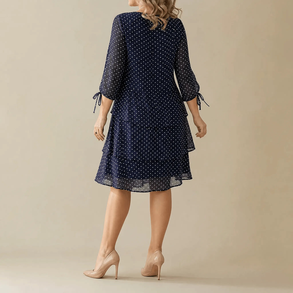 Florenne - Layered Chiffon Polka Dot Dress