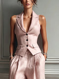 Casual Solid Tailored Lapel Collar Vest